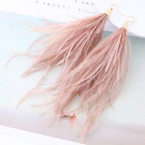 Feather earrings fashion jewelry brown yellow gold brand new long dangle drop